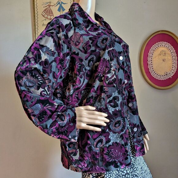 NWT Liz Claiborne Blouse Floral Velvet Burnout Whimsigoth Plus Size 1XP - Picture 5 of 10